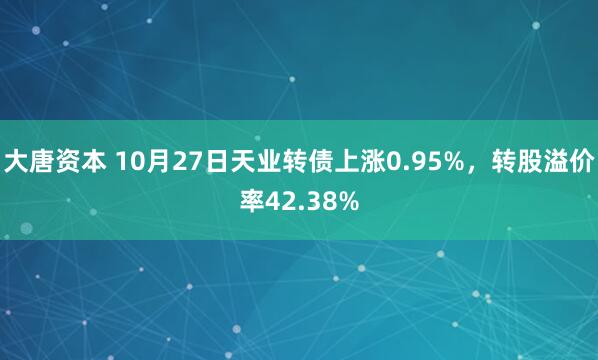 大唐资本 10月27日天业转债上涨0.95%，转股溢价率42.38%