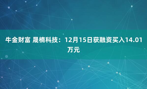 牛金财富 晟楠科技：12月15日获融资买入14.01万元