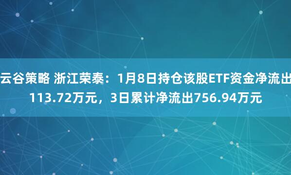 云谷策略 浙江荣泰：1月8日持仓该股ETF资金净流出113.72万元，3日累计净流出756.94万元